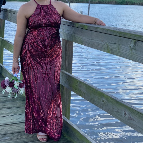 Maroon Sequin halter top formal dress! - Picture 6 of 6